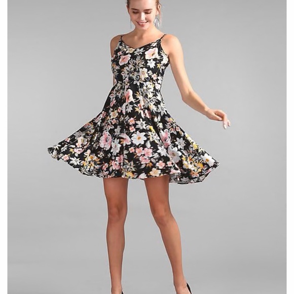 GAP Dresses & Skirts - GAP Cami Fit and Flare Mini Black Floral Dress Sz. Small